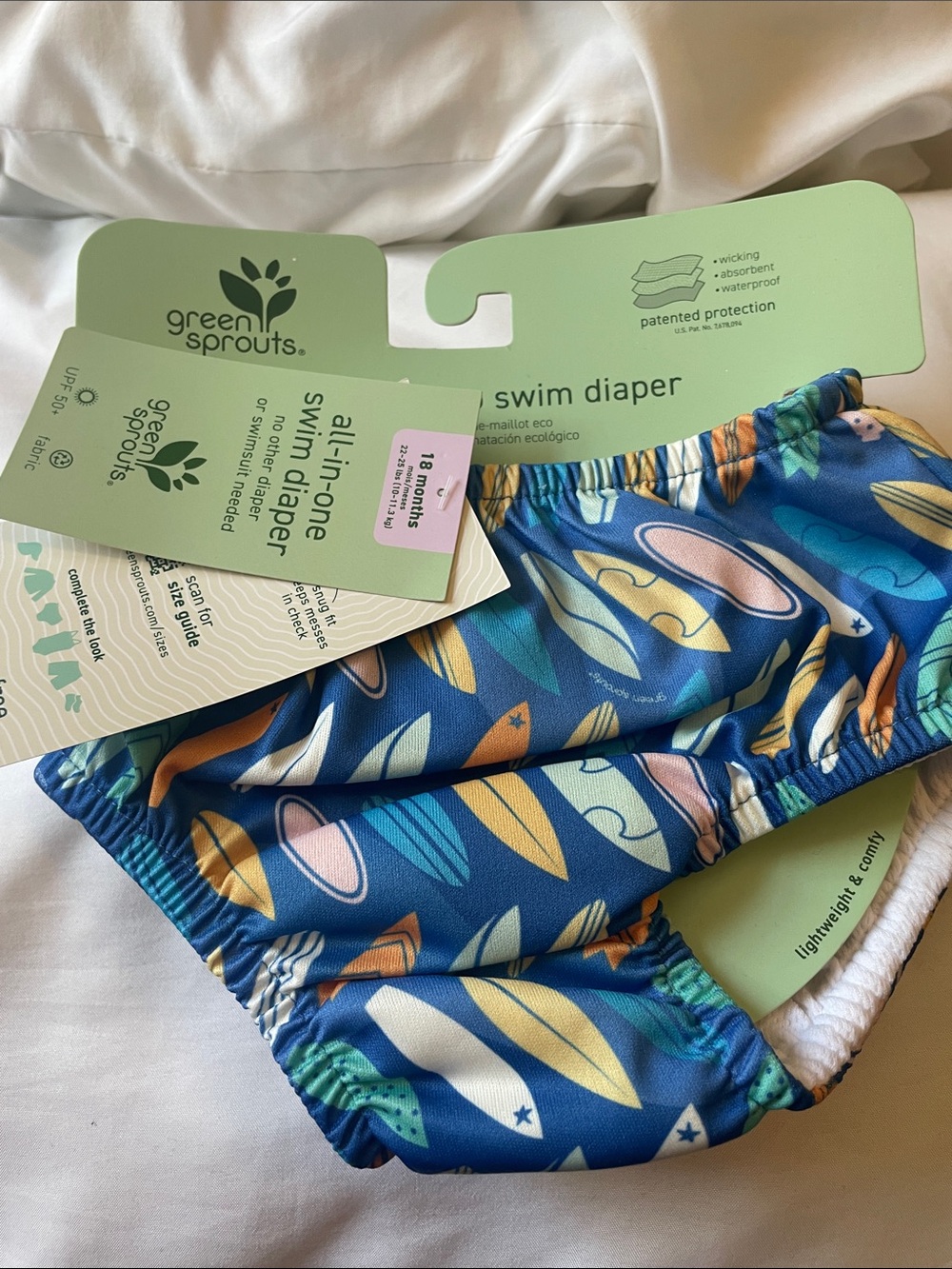 Green Sprouts Blue Surfboard Print All-in-One Swim Diaper